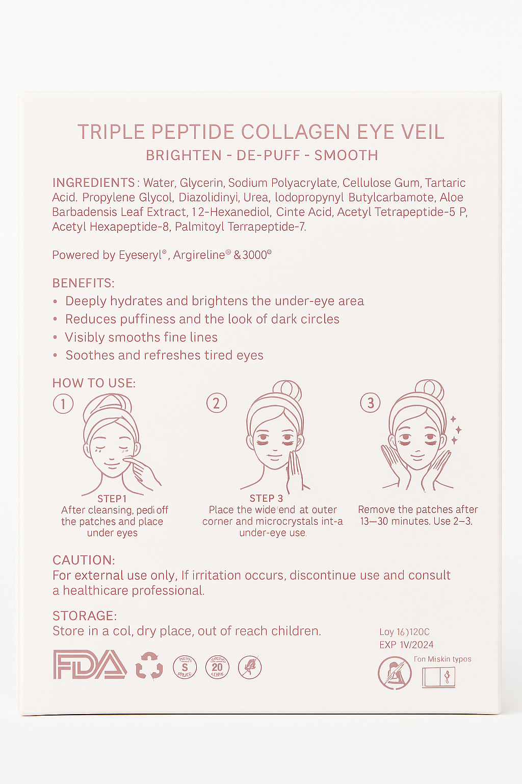 Triple Peptide Collagen Eye Veil – Firming, Brightening & De-Puffing Under-Eye Patches x 10